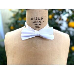 Vintage White 100% Silk Satin Classic Butterfly PreTied Adjustable Neck Bow Tie